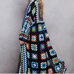 New POL colorful Crochet Long Cardigan long sleeve one size